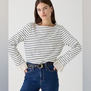 J.crew Mariner jersey bell-sleeve striped T-shirt eyelet trim Black & White Nwt